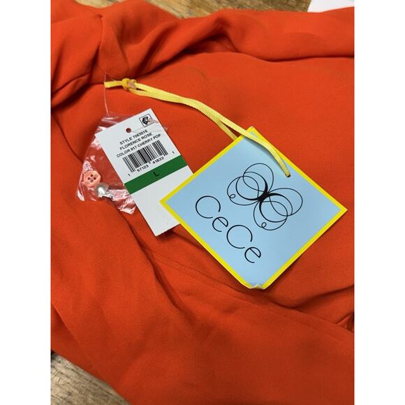 CeCe Blouse Women's Large Orange Ruffled Collar Button-Front Long-Sleeve NEW - Picture 7 of 8